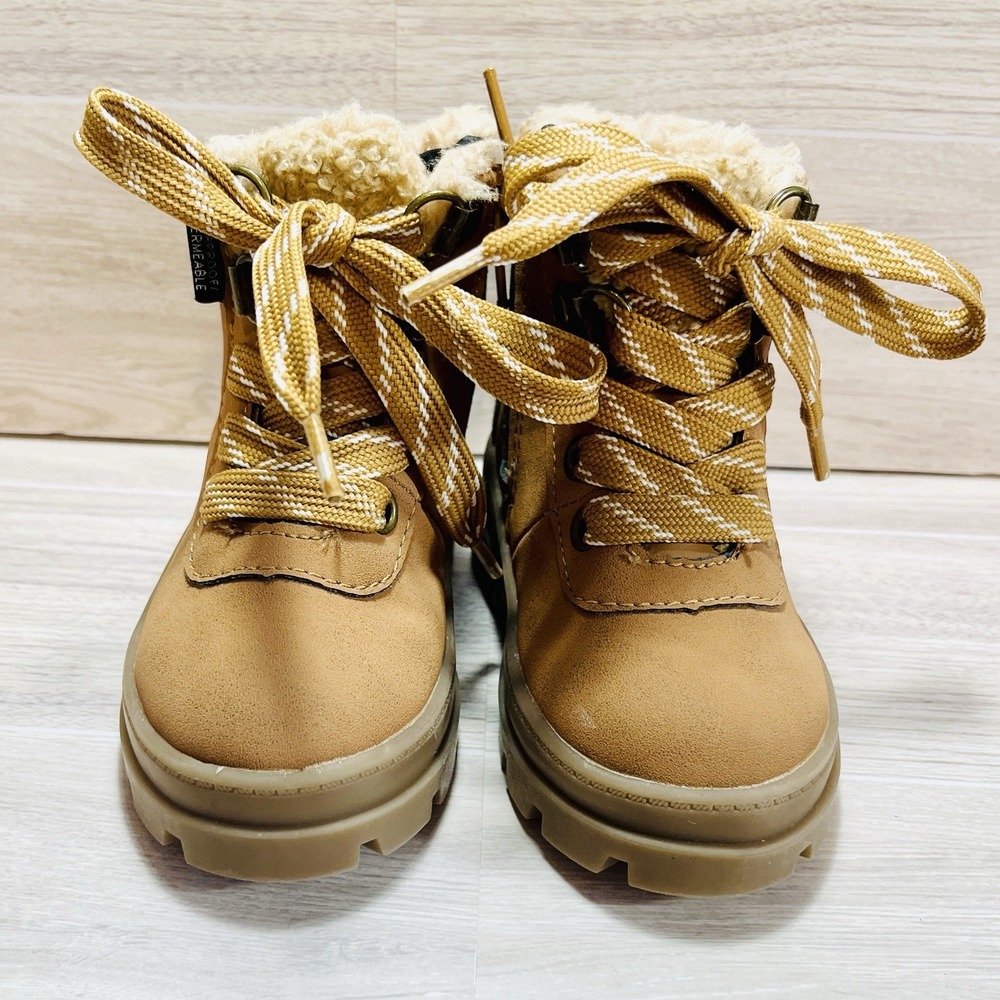Winter Boots Waterproof Baby Size 2.5-3.5 H&M Brown Warm Soft Faux Fur Lace Zip - Picture 8 of 11